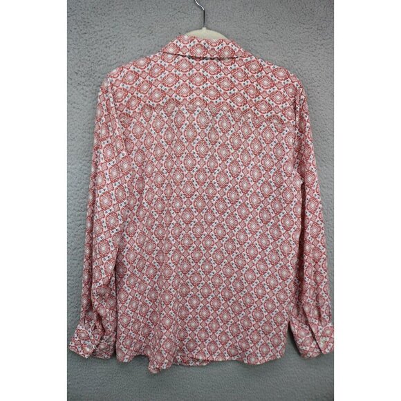 Foxcroft Long Sleeve Silky Button Up Blouse-Size 8-Southwestern - Picture 7 of 9